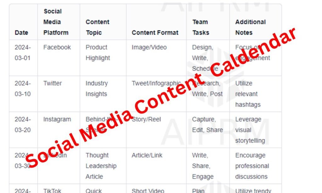 social media content calendar