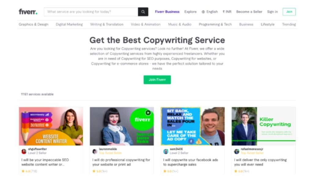 Fiverr to find entry level copywriting jobs