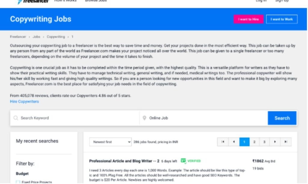 Freelancer to find entry level copywriting jobs